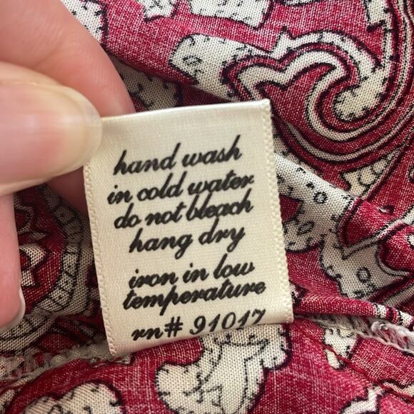 Blue Rain Medium Blouse Red White Paisley 3/4 Sleeve Half Button Style #14-733 - Picture 9 of 9